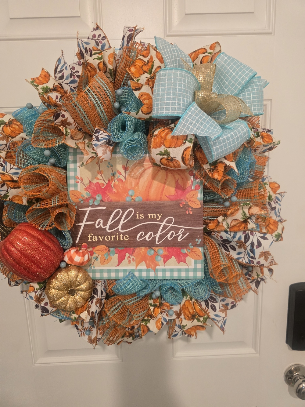 Fall Is My Favorite Color Farmhouse Wreath - Teal & Orange